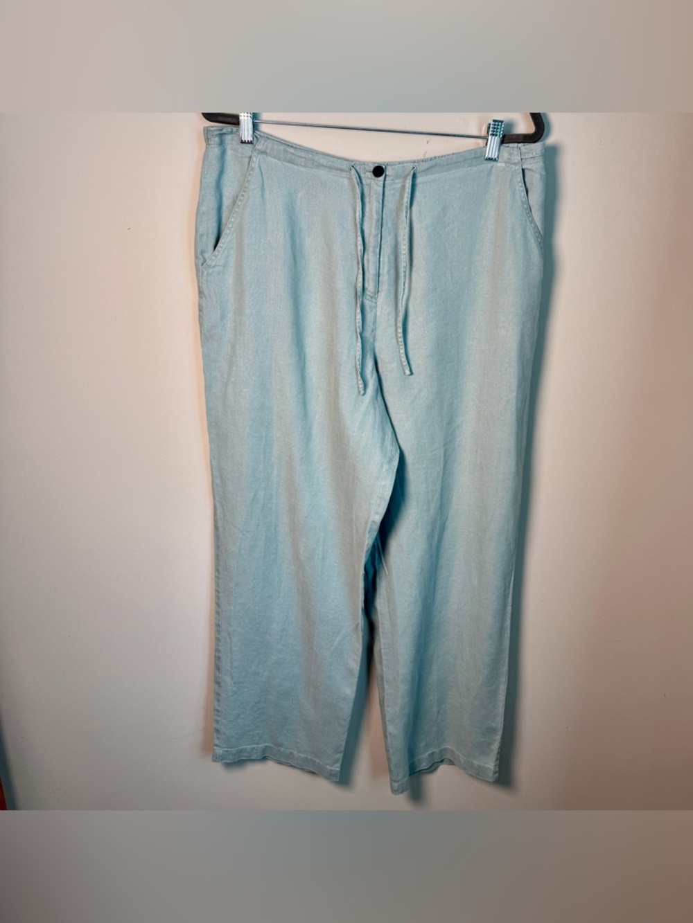 J. Jill 100% Linen Drawstring Wide Leg Pants Size 14 — Blue Summer Resort - Picture 1 of 9